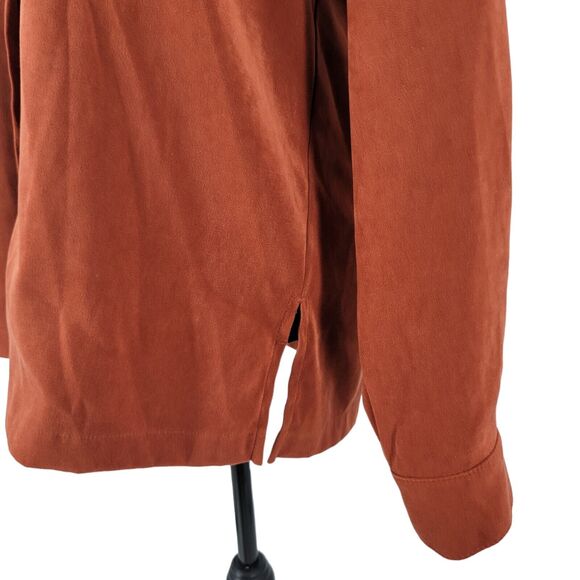 Courtenay Stretch Shirt Women's 6 Embroidered Button Up Faux Suede Brown - Picture 8 of 13